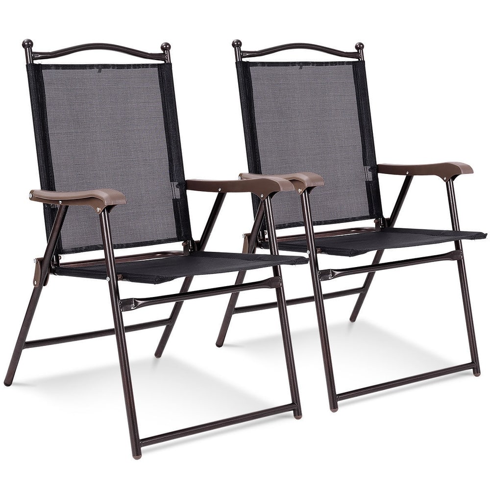 Costway Set of 2 Patio Folding Sling Back Chairs Camping Deck Garden - Set of 2