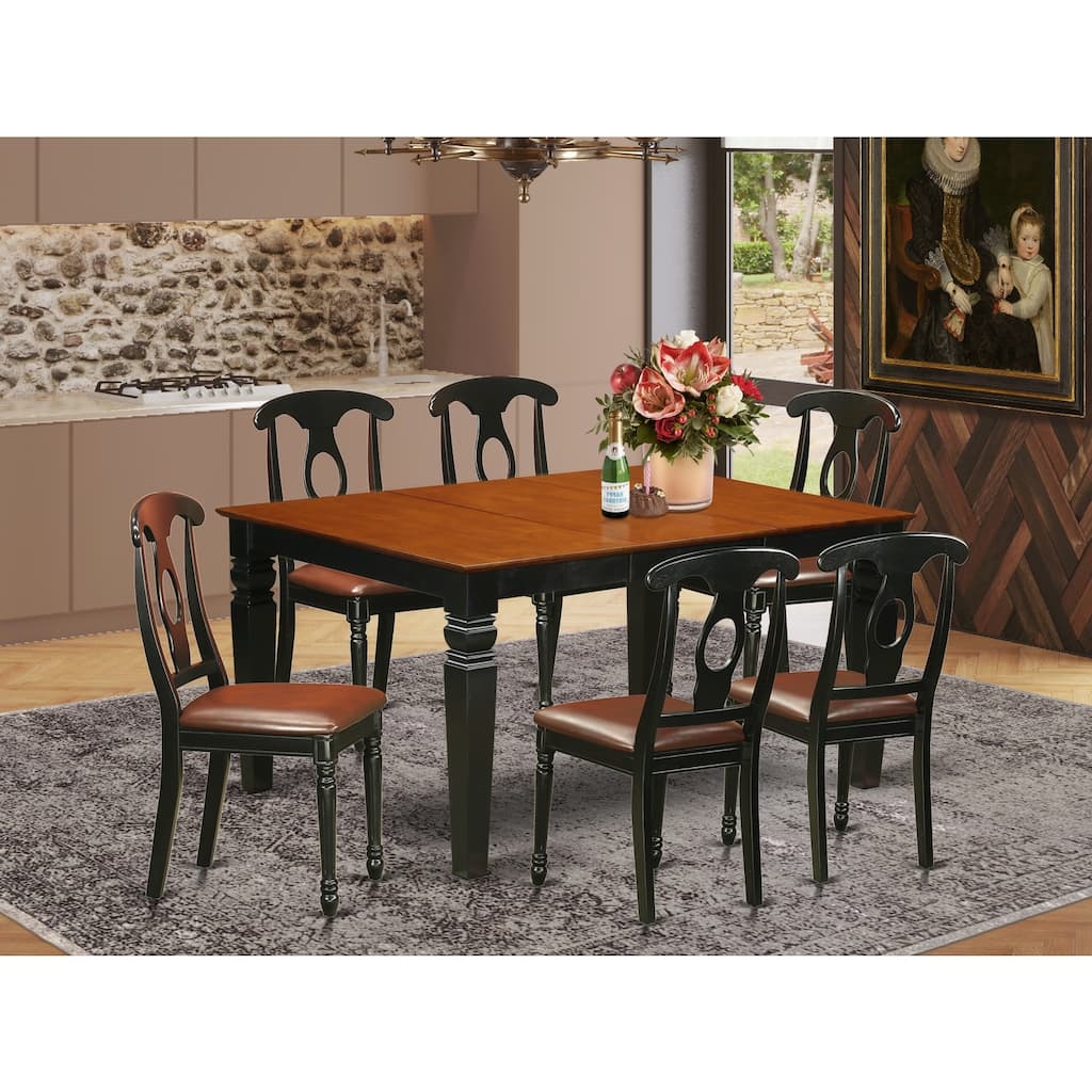 HomeStock 7-Piece Black and Cherry Finish Solid Wood Top Dining Table with 6 Chairs with Lattice Back
