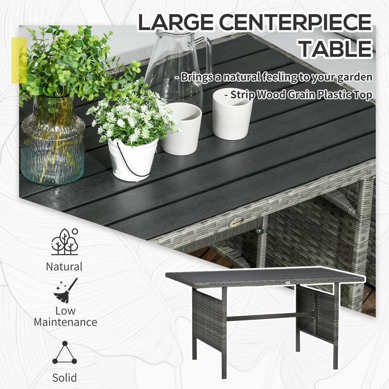 Outsunny 7 PCs Patio Wicker Furniture Set, Outdoor Sectional Furniture Conversation Sofa Set with Wood Grain Plastic Top Table
