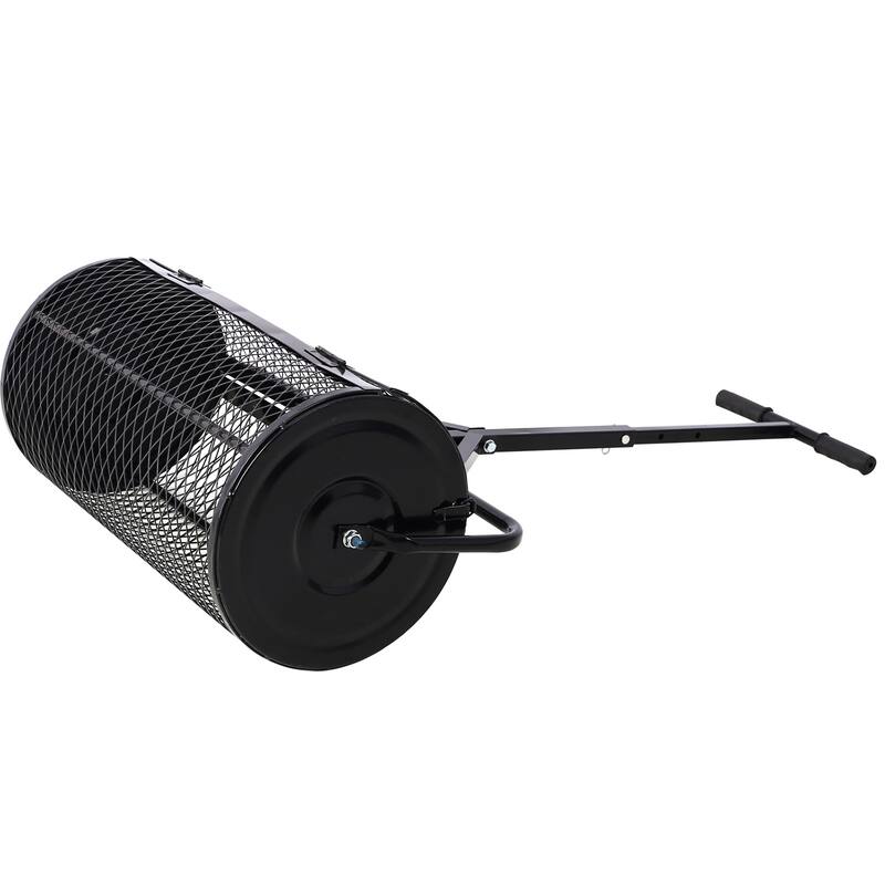24" Black Peat Moss Spreader, Metal Mesh T-Handle for Lawn and Garden