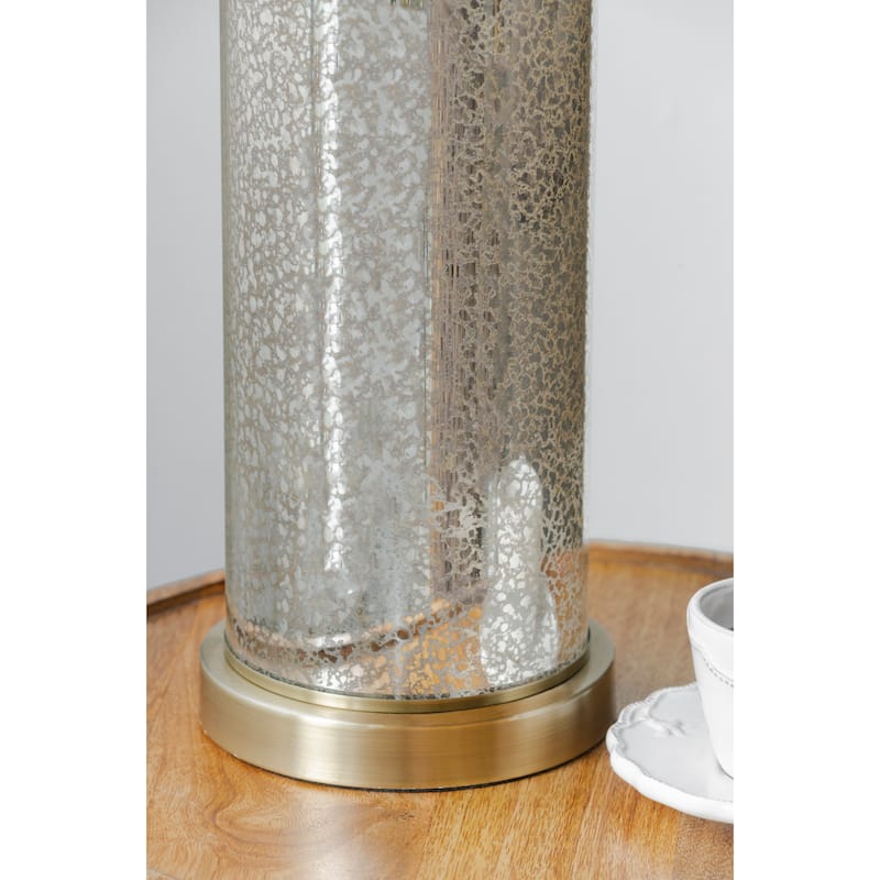 16x16x35" Gold Mirrored Glass Table Lamp with White Fabric Shade