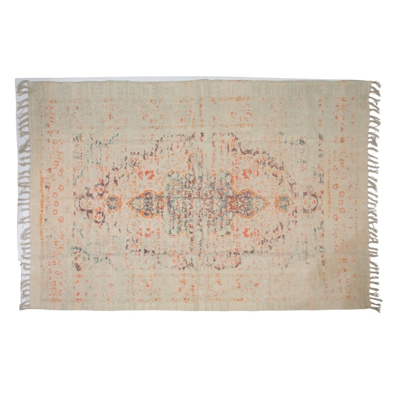 Cotton Chenille Distressed Print Rug with Fringe