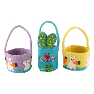Novica Handmade Adorable Treasures Wool Felt Baskets (Set Of 3)