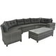 preview thumbnail 15 of 25, 8-pieces Outdoor Wicker Round Sofa Set, Half-Moon Sectional Sets All Weather Grey