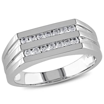 Miadora Mens 1/3 CT TW Diamond Triple Row Ring in 10k White Gold