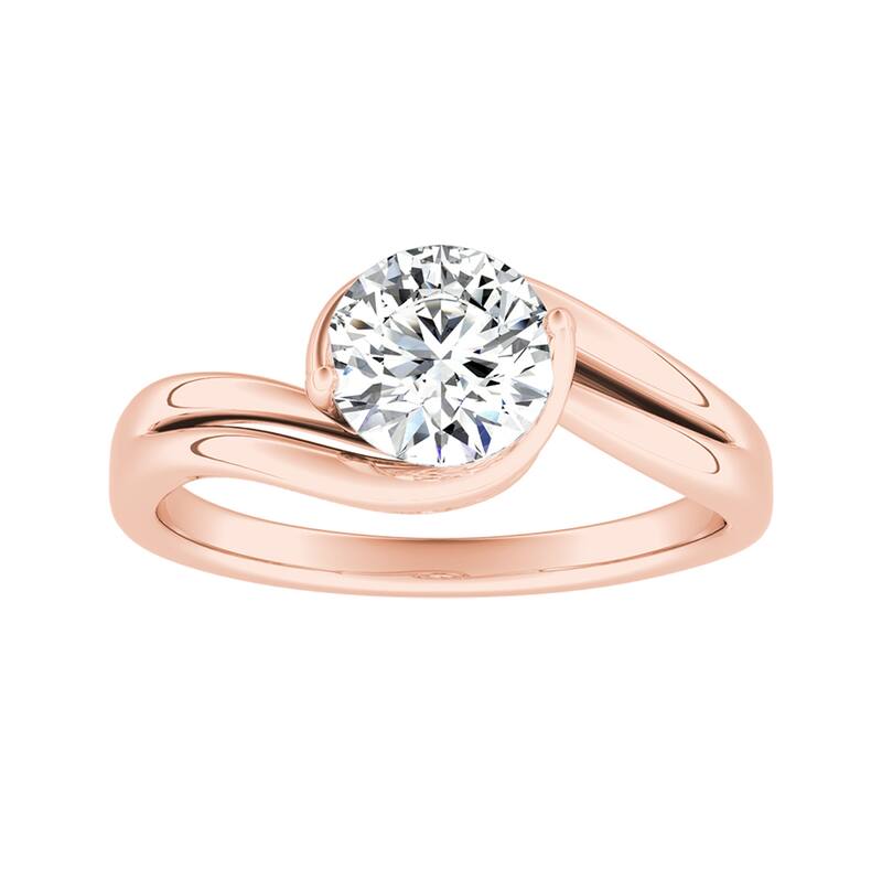 Auriya 14k Gold 3/4ctw Solitaire Moissanite Unique Engagement Ring - Rose - 5.5