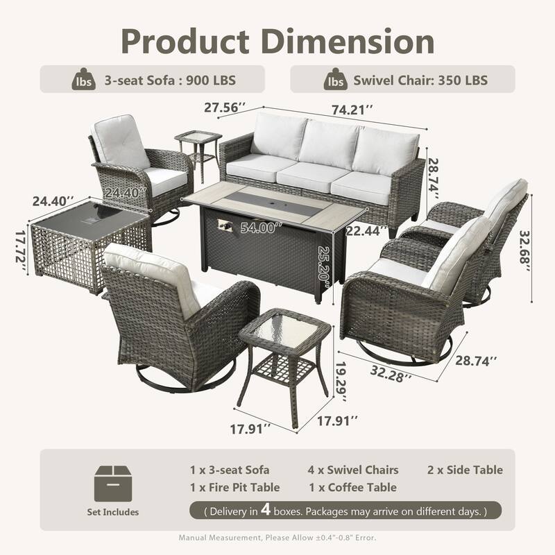 HOOOWOOO 9-piece Outdoor Seating Sofa Patio Swivel Chair Fire Pit Set
