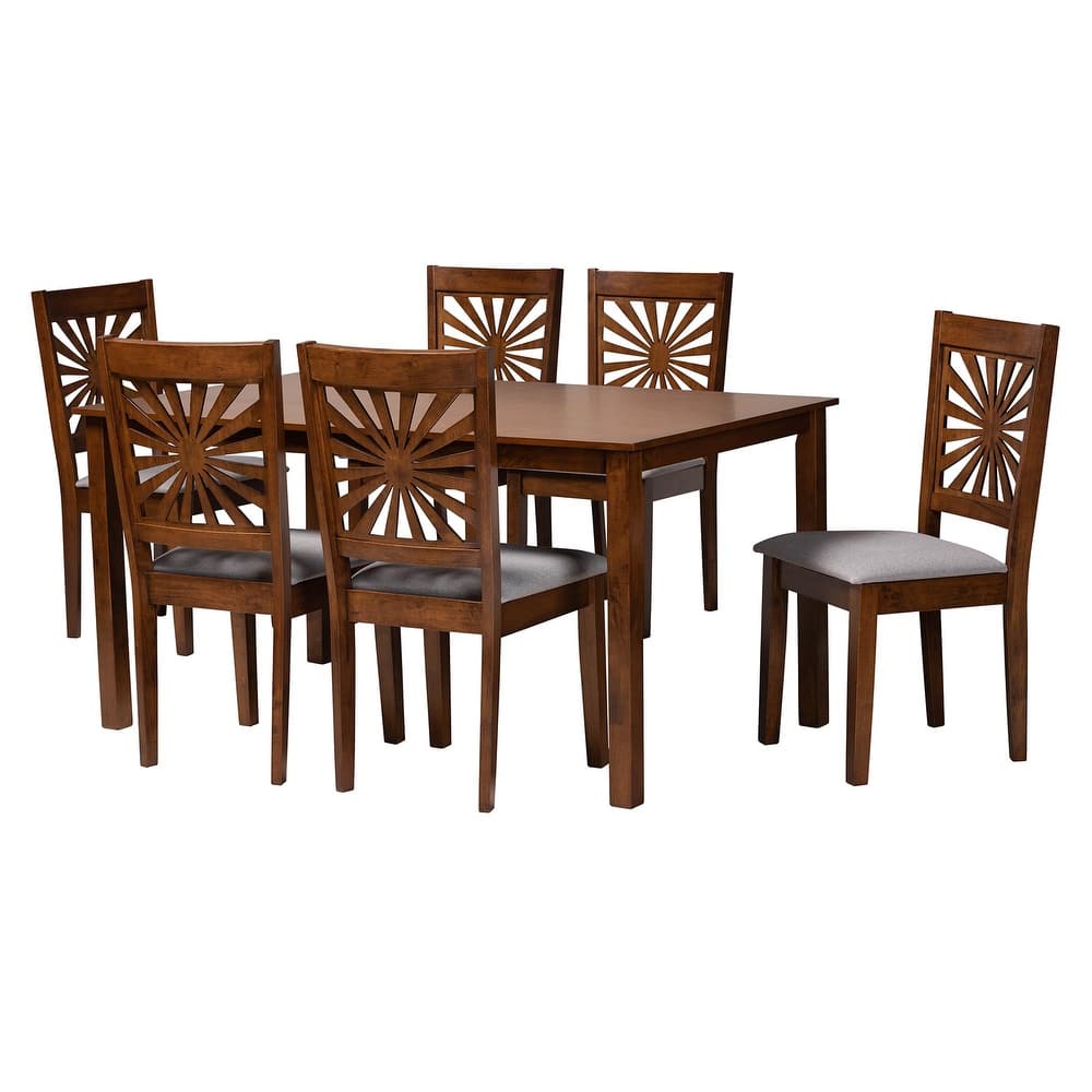 Olympia Modern styled Fabric Upholstered and Brown Finished Wood Dining Set