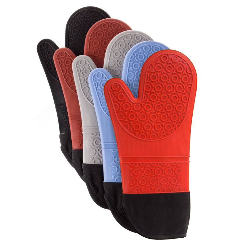 Extra-Long Silicone Oven Mitts - Heat-Resistant and Waterproof Pot Holders with Quilted Lining by Lavish Home (Gray)
