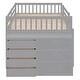 preview thumbnail 39 of 58, Wooden Floor Bunk Bed Frame with Storage Drawers, 3 Shelves, Full-length Guardrail and Reversible Ladder for Kids, Teens