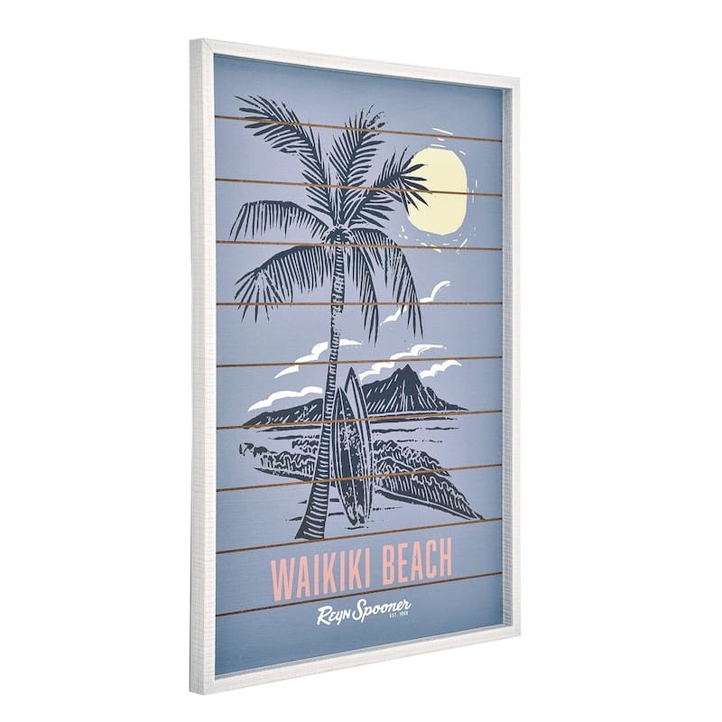 Kona Coast by Reyn Spooner Framed Waikiki Beach Printed Veneer Wall Art - 20" x 30" - Blue