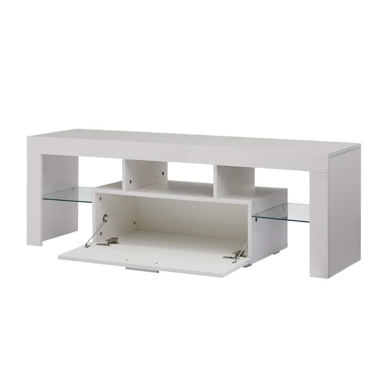 Modern TV Stand with RGB LED Lights & Remote, Tempered Glass Shelves
