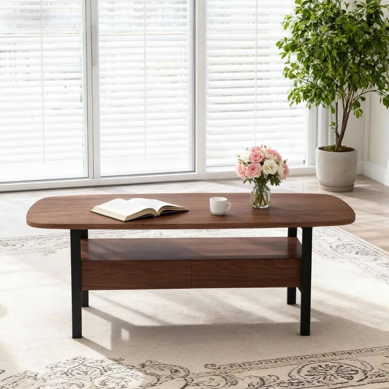 47.2" Wooden Coffee Table with Drawer Storage & Metal Legs for Living Room - 47.2"Wx22"Dx16.7"H