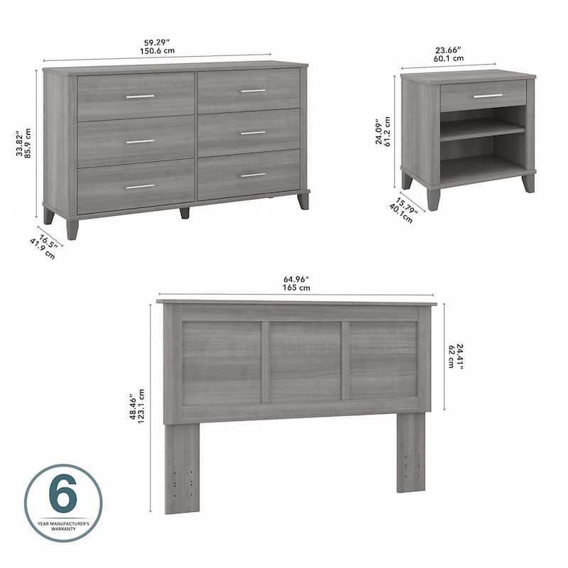 Somerset Ash Grey Headboard, Dresser and Nightstand Bedroom Set