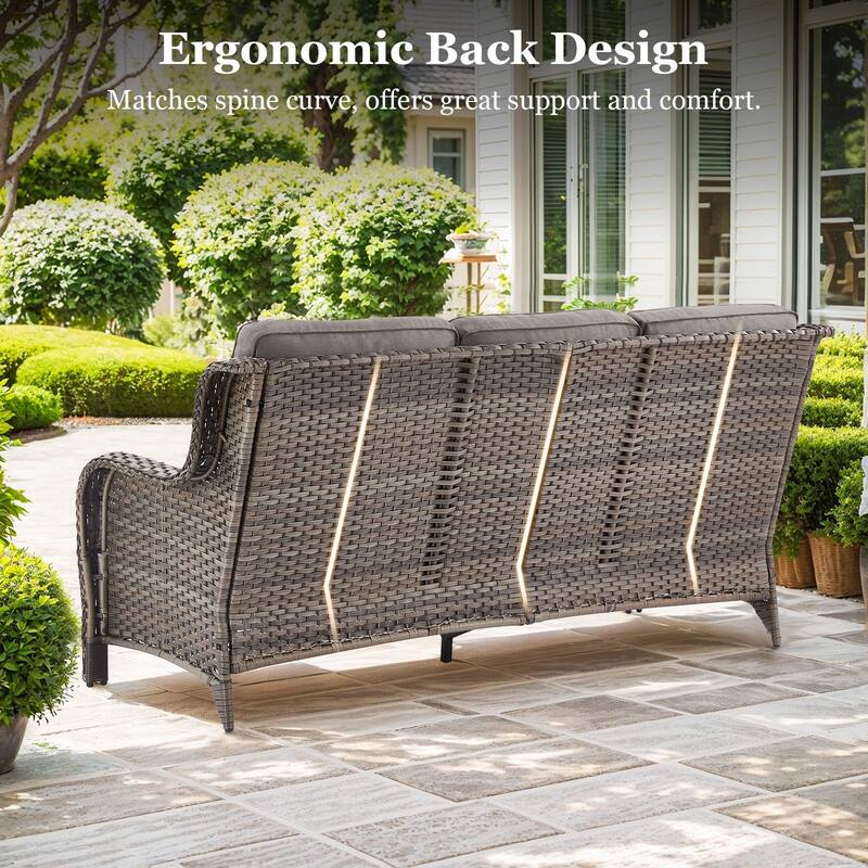 Pocassy Outdoor 6 Inch Sofa Glider Chairs Ottoman with Fire Table Set