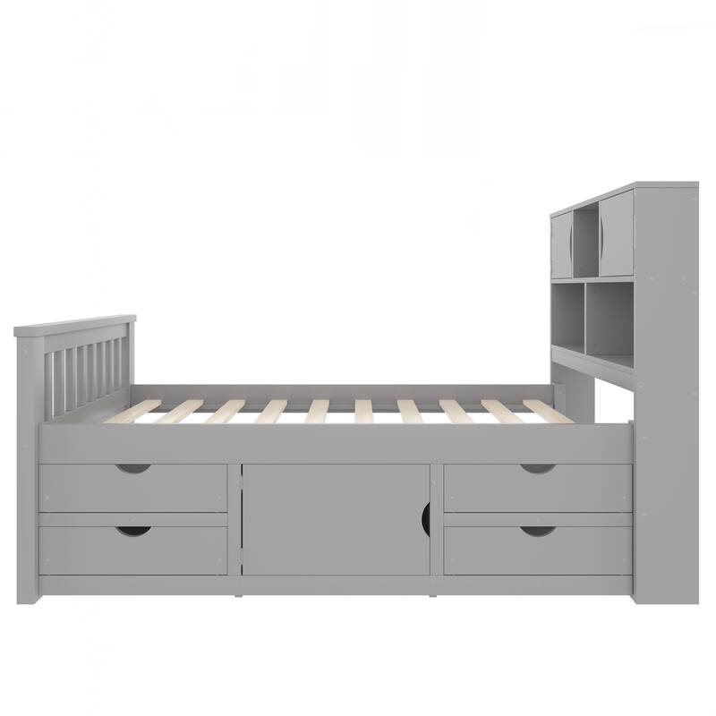 Twin Size Captain Platform Bed Frame with Storage Bookcases and Shelves