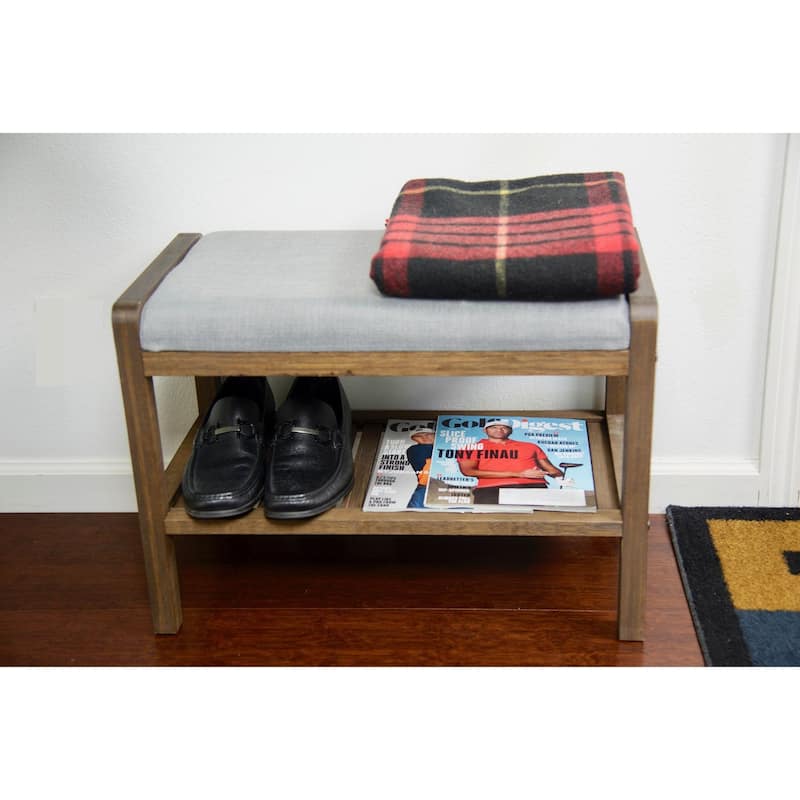 Ecostyle Solid Bamboo Padded Bench with Slatted Shelf