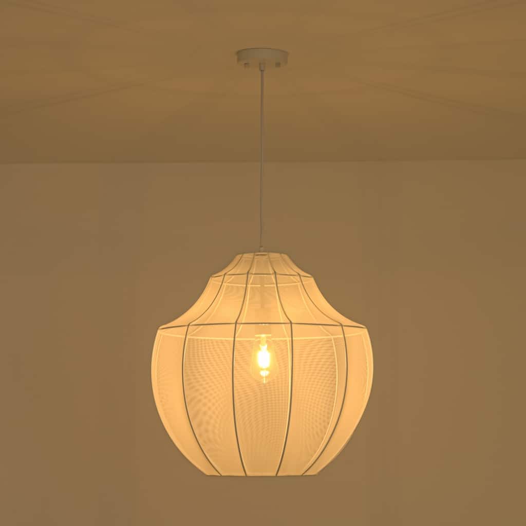 Rennnsan 1-Light Modern Fabric Lantern Chandelier for Dining Room Bedroom - 16.9 in. W x 24.8 in. H