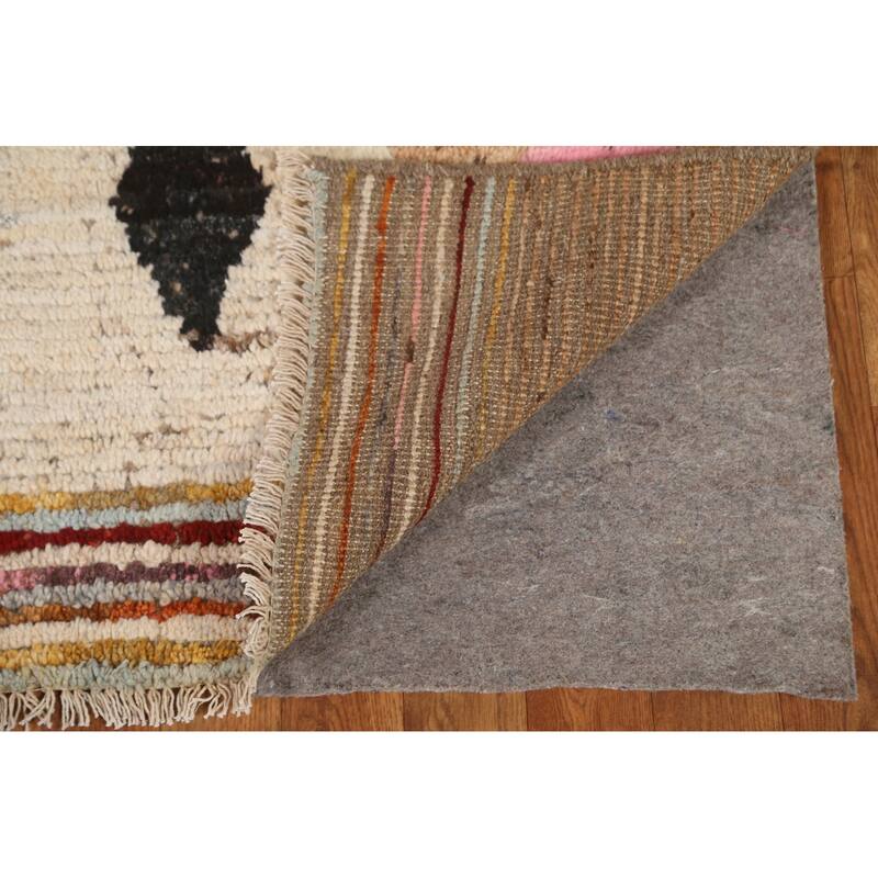 Checkered Moroccan Wool Area Rug Handknotted Living Room Carpet 7'0