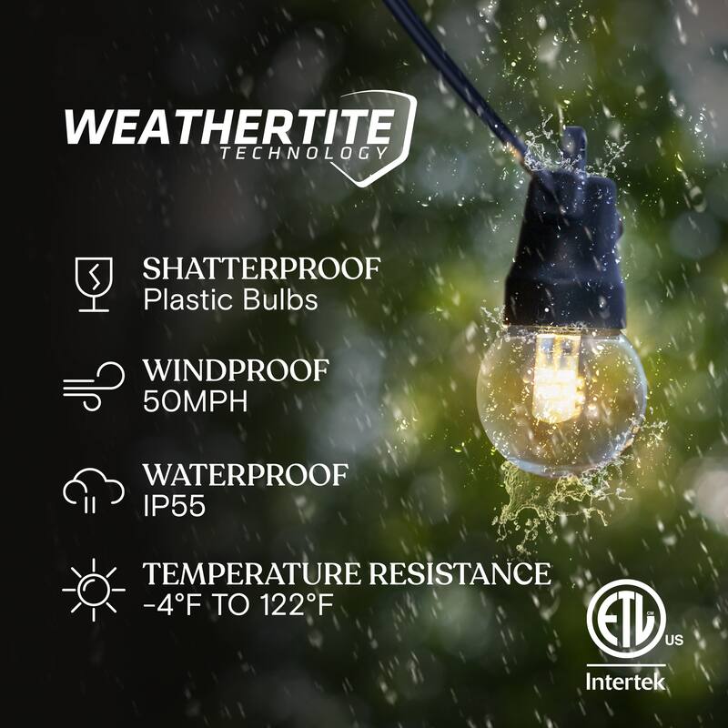 Brightech Ambience Pro 12-Light 27 ft. Outdoor Solar 1W 2700k LED G40 Globe Bulb String-Light