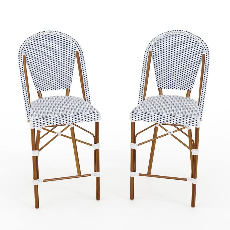 Martha Stewart 2PK All-Weather Stackable Patio Bistro Counter Stools - 18.5"W x 23.25"D x 42"H - Navy & White/Natural Frame