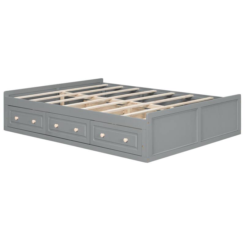 Queen Size Storage Bed Frame with 6 Drawers Low Profile Platform Bed