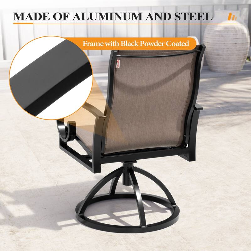 Patio Swivel Dining Chairs with Sunbrella Textilene Mesh Fabric, Outdoor Furniture Gentle Rocker Chair with Back and Arm