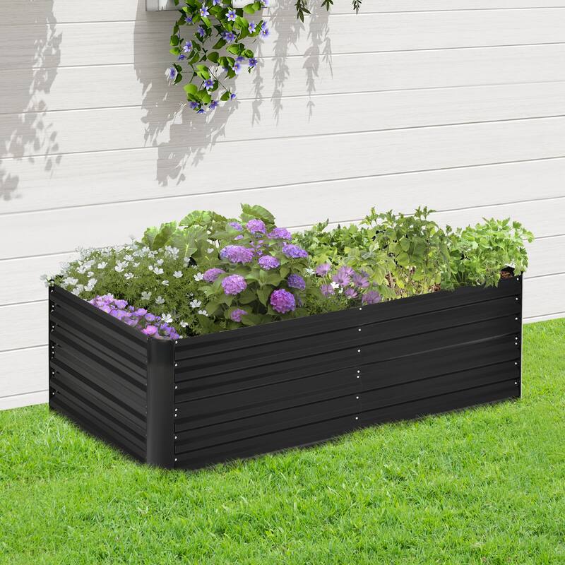 Galvanized Raised Garden Bed Metal Raised Rectangular Flower Beds Weather-Resistant Raised Flower Beds with Open Bottom