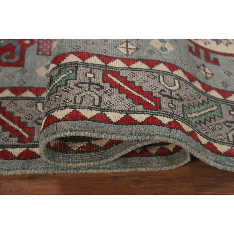 Geometric Kazak Oriental Rug Hand-Knotted Wool Carpet - 5'0" x 6'9"