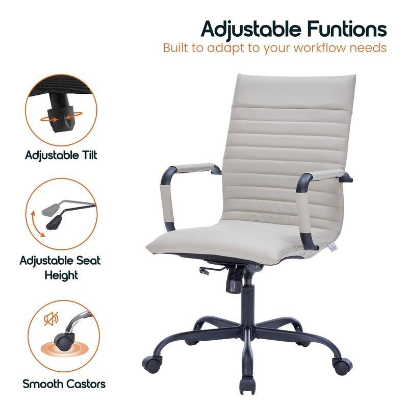 Harris Ribbed Leather Adjustable High-Back Desk Computer Swivel Office Chair in Black Metal Frame for Home Conference