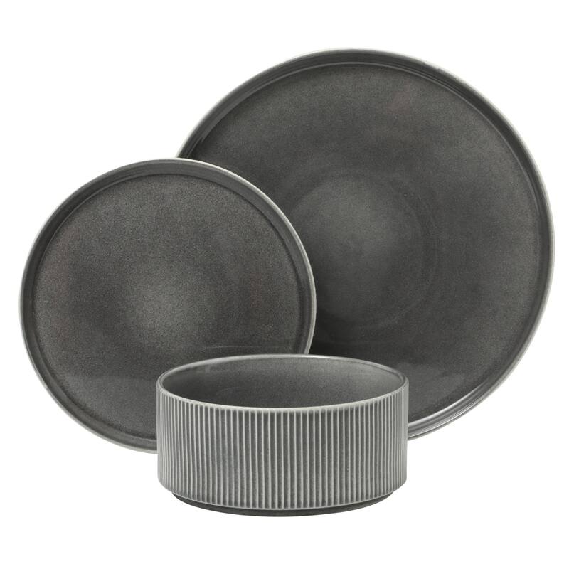 Gibson Elite Solana Coast 12 Piece Stoneware Reactive Glaze (Service for 4) Plates and Bowls Modern Shape Dinnerware Set