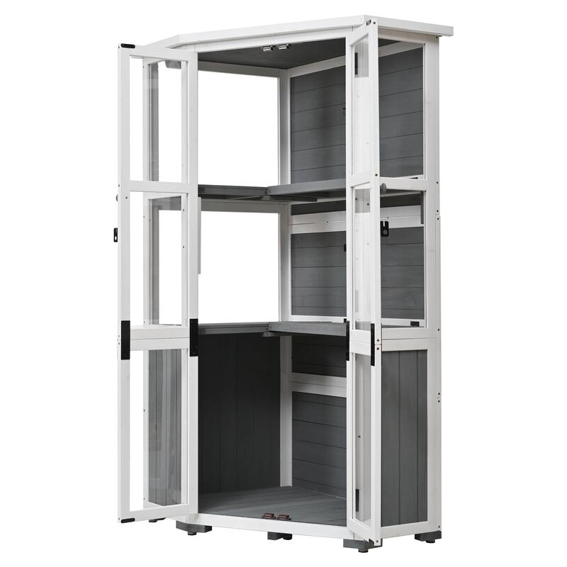 63'' H Mini Greenhouse Cold Frame Garden Wood Storage Cabinet Tool Storage Shed