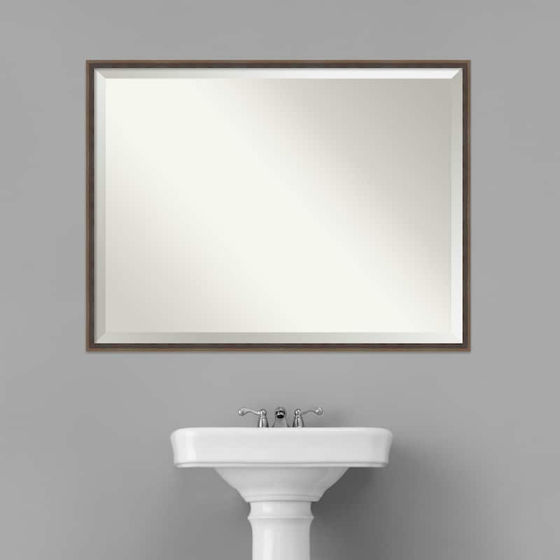 Beveled Wood Bathroom Wall Mirror - Hardwood Wedge Mocha Frame - Hardwood Wedge Mocha