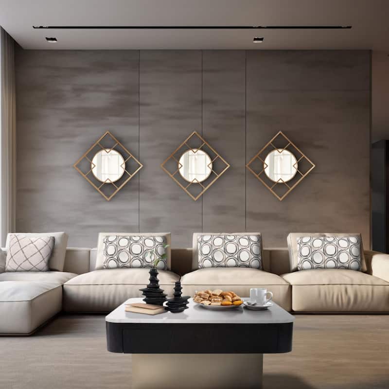 Allan Andrews Metal Framed Circular & Square Gold Wall Mirror - 20"H x 20"W