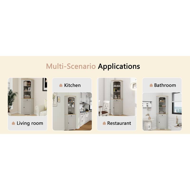 68" Farmhouse Tall Corner Cabine with A drawer and A Adjustable Shelf