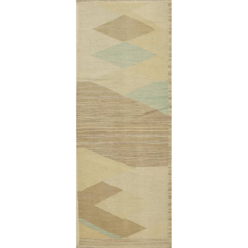 Hand Woven Oriental 100% Wool Carpet Southwestern Modern Multi-Colored Kilim Runner Rug - 5' 10'' X 2' 0''