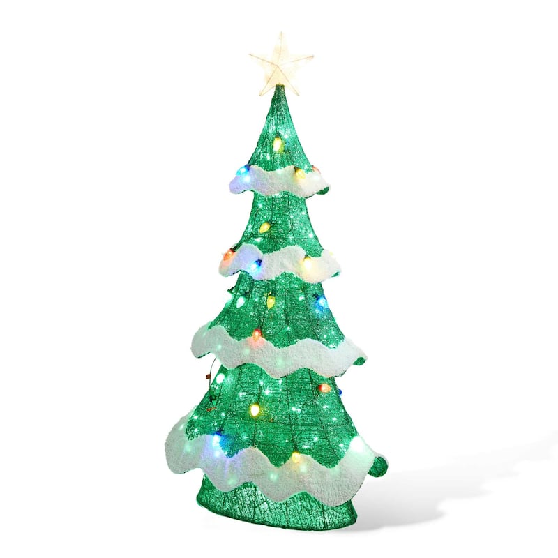 Glitzhome 56"H Lighted Christmas 3D Mesh Tree Decor with 171 LED Lights - 3D Mesh Tree