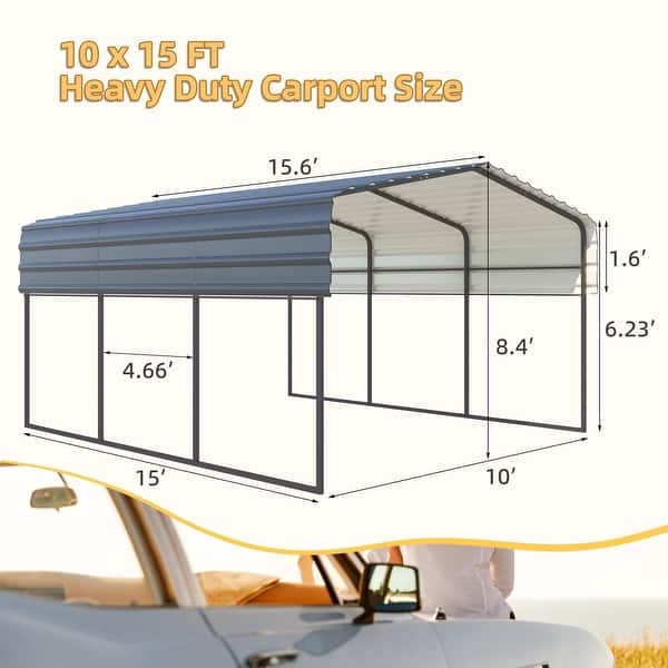 dimension image slide 10 of 12, Heavy-Duty Metal Carport with Upgraded Galvanized Steel Roof – Ideal Shelter for Cars, Boats, and Tractors