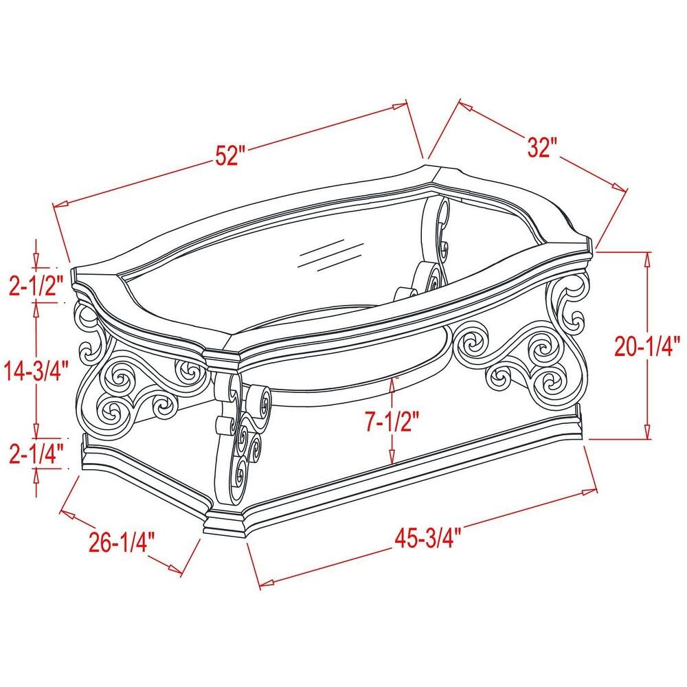 52 in. Dark Brown Irregular Glass Table Top Coffee Table With Shelf
