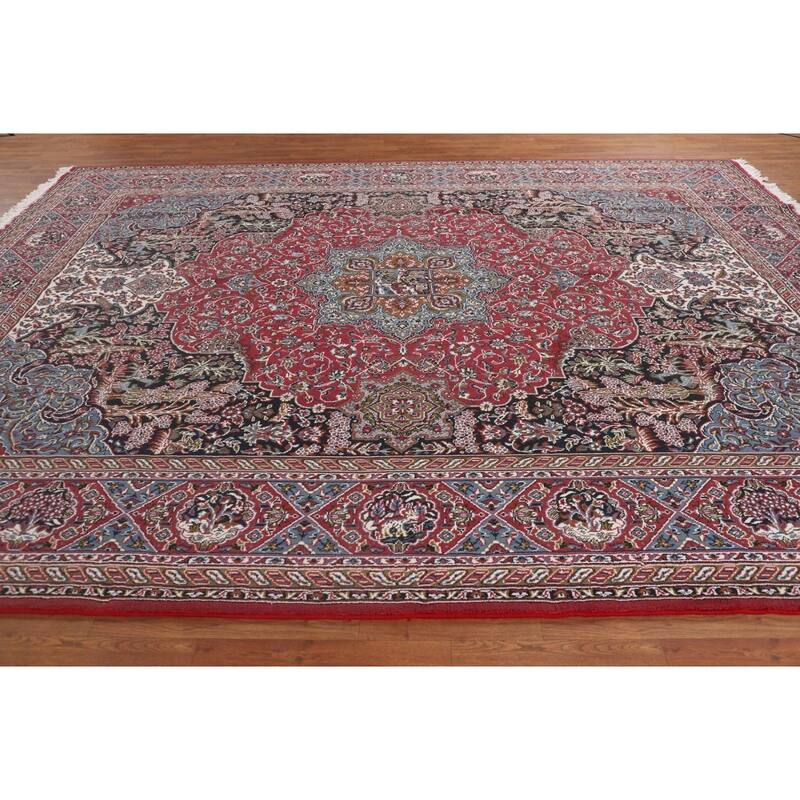 Animals Design Red Kashan Turkish Area Rug Machine Made Carpet - 9'9" x 13'0"