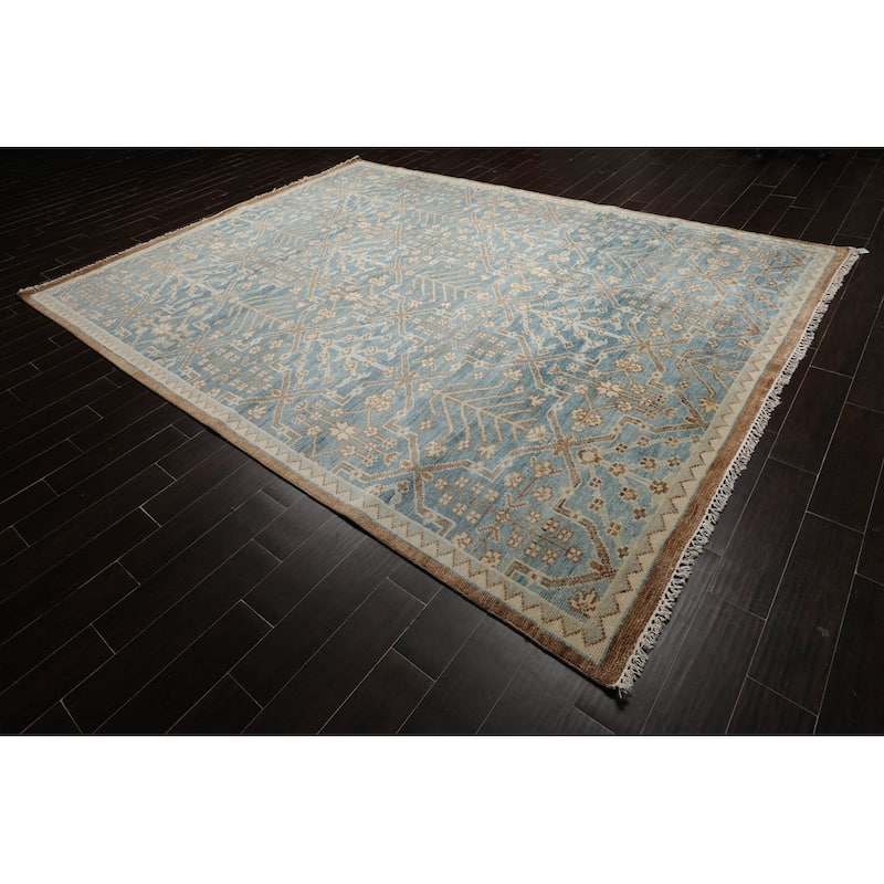 Hand Knotted Transitional Oushak Aqua Wool Oriental Area Rug