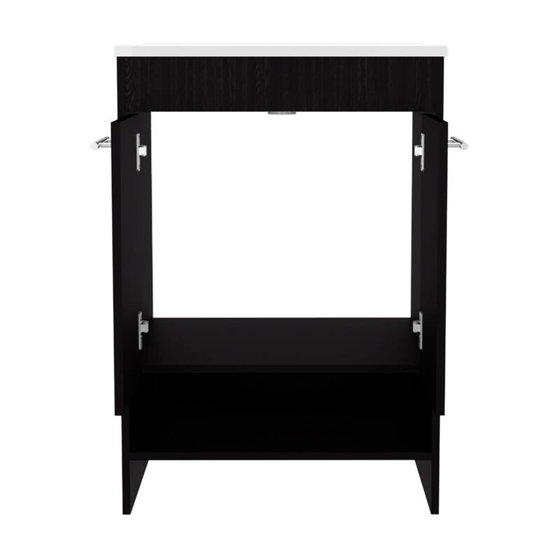 Black Wengue Bathroom Vanity - 2 Doors & 2 Shelves, 23.2" Wide Engineered Wood Storage Cabinet