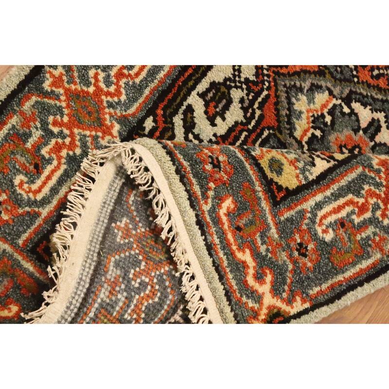 Hand Knotted Oriental 100% Wool Carpet Traditional Geometric Beige & Ivories Heriz (serapi) Runner Rug - 8' 1'' X 2' 7''