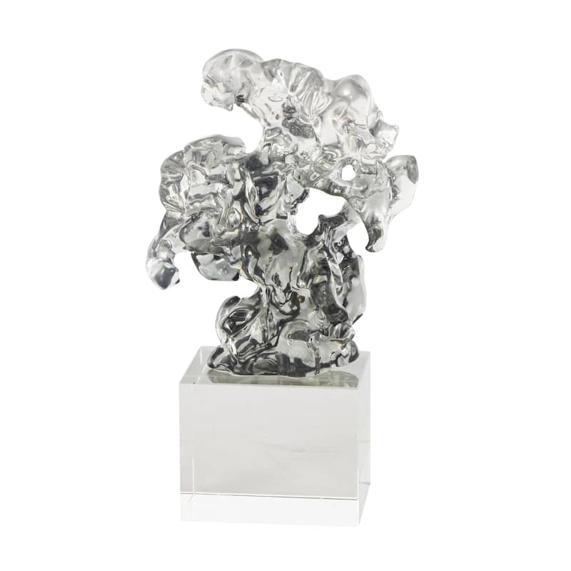 Glass Abstract Freeform Decorative Sculpture with Clear Square Base - Clear - Roche River Decor
