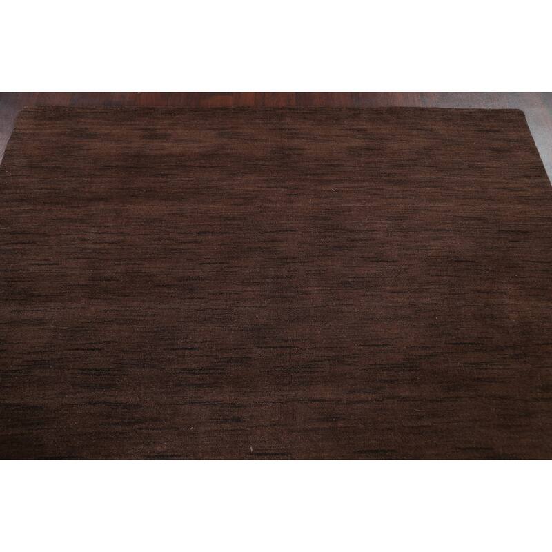 Brown Solid Gabbeh Oriental Wool Area Rug Hand-knotted Bedroom Carpet - 6'2" x 9'2"