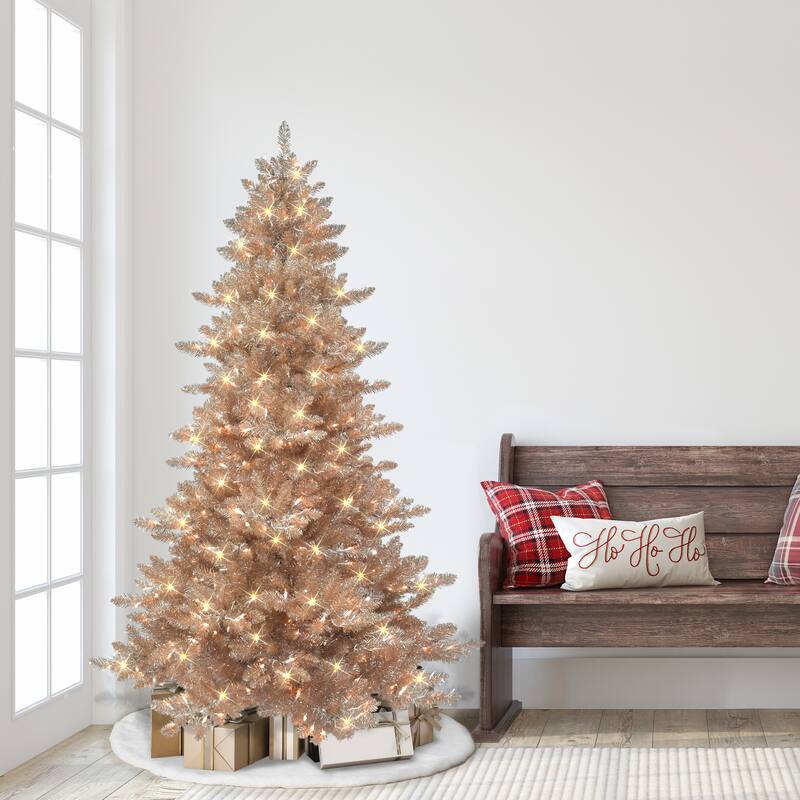 Puleo International 6.5 ft. Pre-lit Rose Gold Royal Majestic Spruce Artificial Christmas Tree