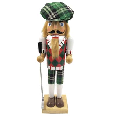 14" Plaid Golfer Christmas Nutcracker