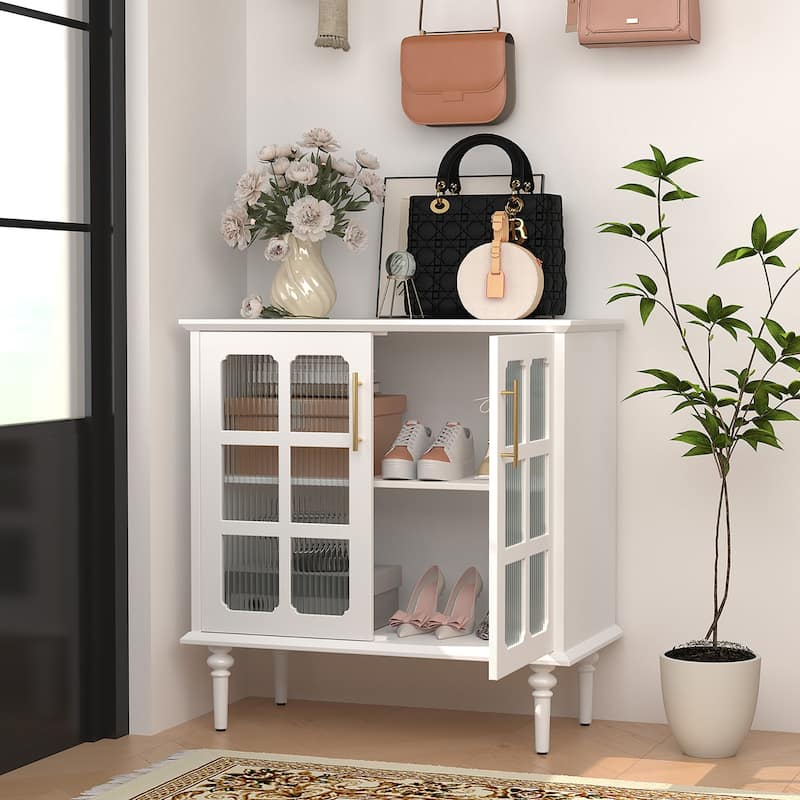 Solid Wood Buffet Cabinet, Lattice Glass Doors with Adjustable Shelves