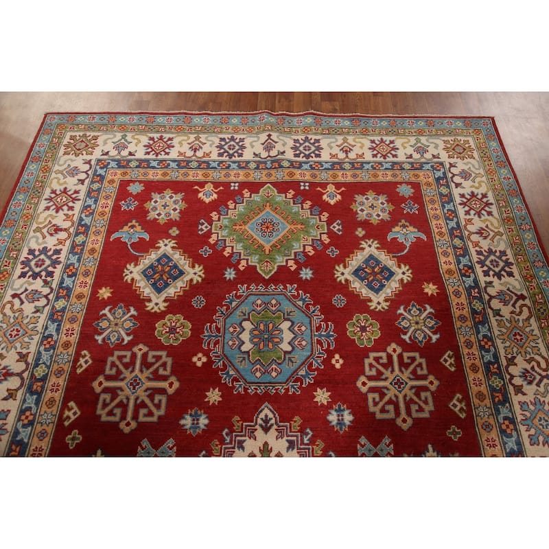 Red Kazak Area Rug Handmade Wool Carpet - 6'7" x 10'2"