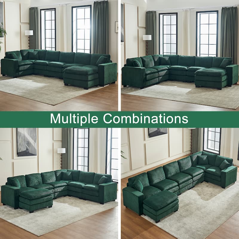 Modern Corduroy Sofa with Spring Supported Cushions and Pillows and Wood Frame for Living Room and Guest Room